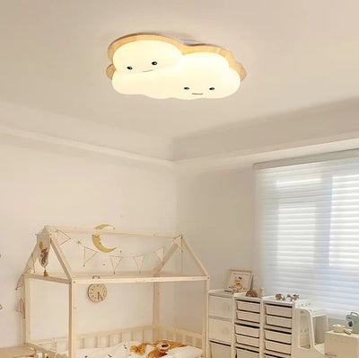 Contemporary Creative Woodgrain Cartoon Octopus Moon Acrylic LED Kids Flush Mount Ceiling Light For Living Room