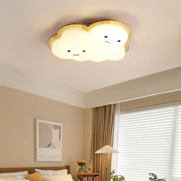 Contemporary Creative Woodgrain Cartoon Octopus Moon Acrylic LED Kids Flush Mount Ceiling Light For Living Room