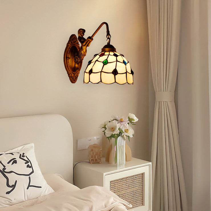 Contemporary Creative Mermaid Iron Glass 1-Light Wall Sconce Lamp For Bedroom