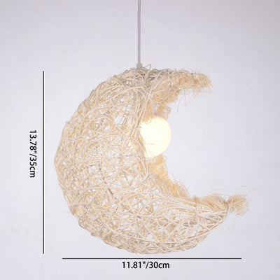 Rattan Weaving Mondform 1-Licht-Pendelleuchte 