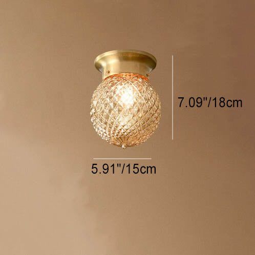 Vintage Copper Glass Round 1-Light Semi-Flush Mount Ceiling Light