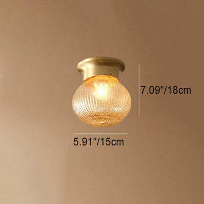 Vintage Copper Glass Round 1-Light Semi-Flush Mount Ceiling Light