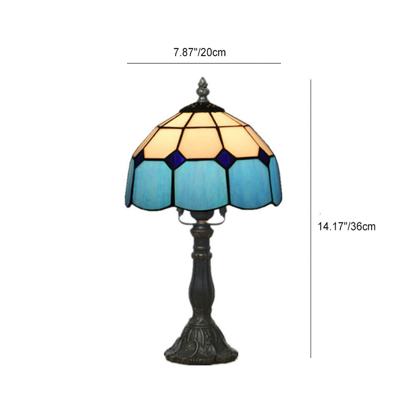 Mediterrane Vintage Tiffany Glasmalerei 1-flammige Tischlampe 