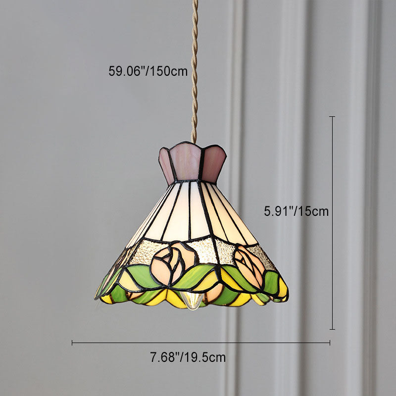 Contemporary Retro Brass Glass Conic Rose Tulip 1-Light Pendant Light For Dining Room