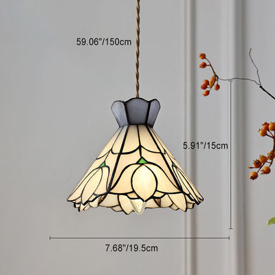 Contemporary Retro Brass Glass Conic Rose Tulip 1-Light Pendant Light For Dining Room