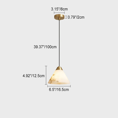 Modern Minimalist Cylinder Cone Half Round Copper Stone 1-Light Pendant Light For Bedroom