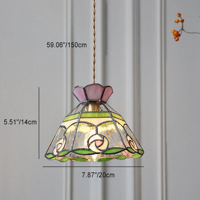 Contemporary Retro Brass Glass Conic Rose Tulip 1-Light Pendant Light For Dining Room