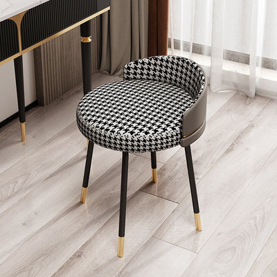 Contemporary Nordic Round Houndstooth Leather Fabric Splicing Vanity Stool Low Back For Bedroom