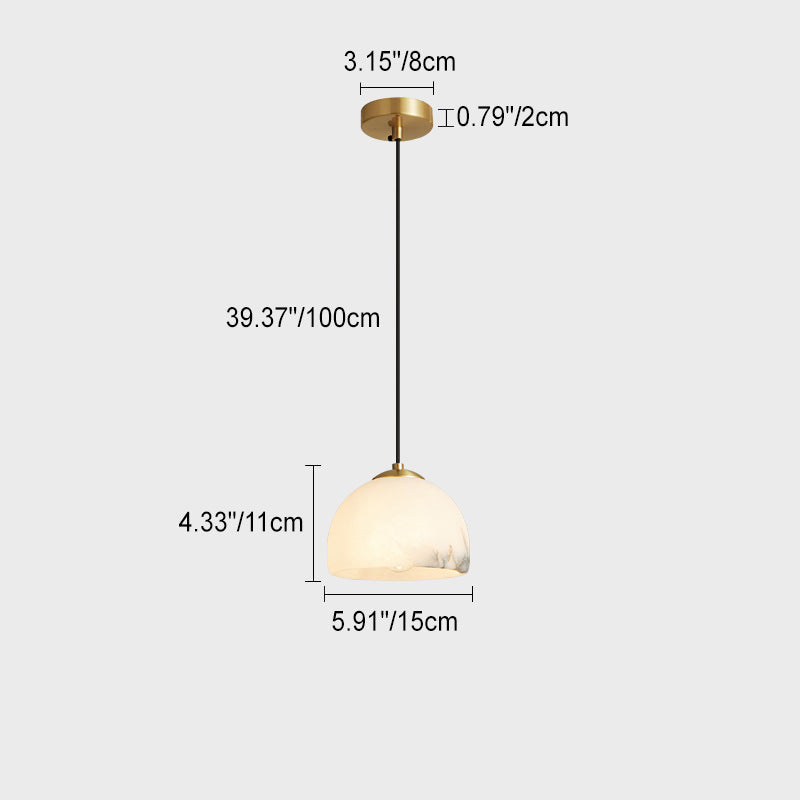 Modern Minimalist Cylinder Cone Half Round Copper Stone 1-Light Pendant Light For Bedroom