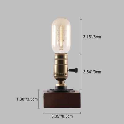 Contemporary Retro Square Base Elliptical Bulb Aluminium Copper Walnut 1-Light Table Lamp For Bedside