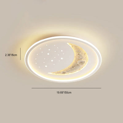 Contemporary Nordic Iron Acrylic Planet Moon Round Triangle LED Flush Mount Ceiling Light For Bedroom