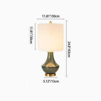 Traditional European Round Cylindrical Vase Base Hardware Ceramic Fabric 1-Light Table Lamp For Bedroom