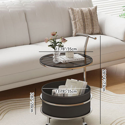 Contemporary Luxury Round Stainless Steel Glass End Table 2-Tier For Living Room