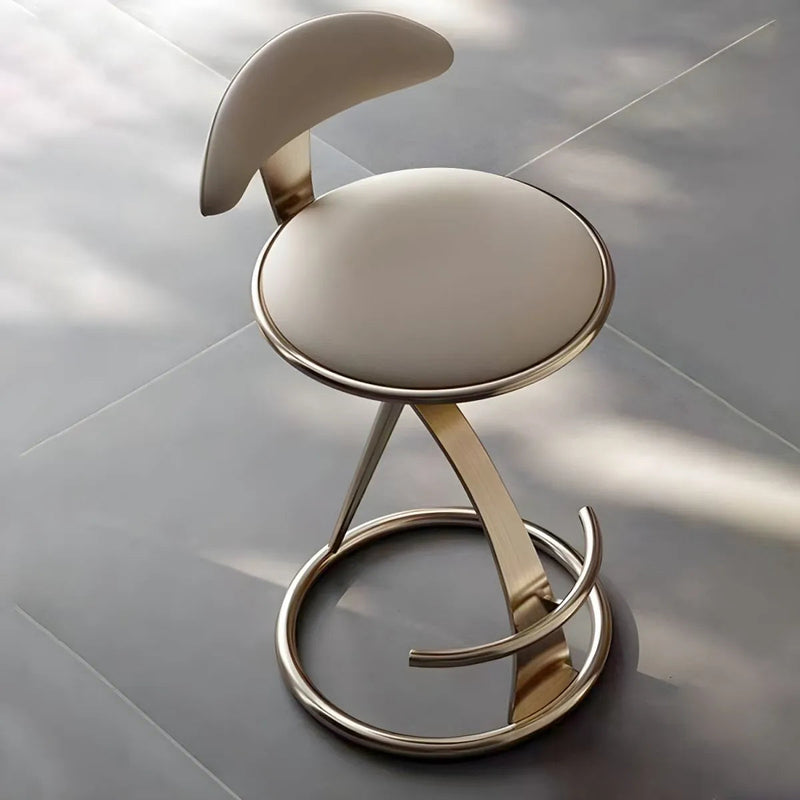 Modern Luxury Round Leather Upholstery Metal Frame Swivel Counter Stool Low Back Footrest For Kitchen