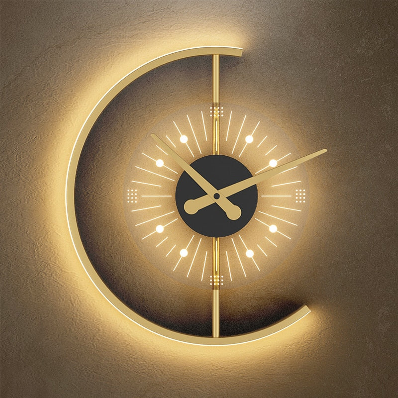 Contemporary Nordic Iron Acrylic Clock Design LED Wall Sconce Lamp For Living Room