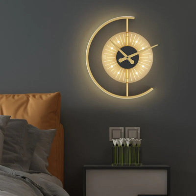 Contemporary Nordic Iron Acrylic Clock Design LED Wall Sconce Lamp For Living Room