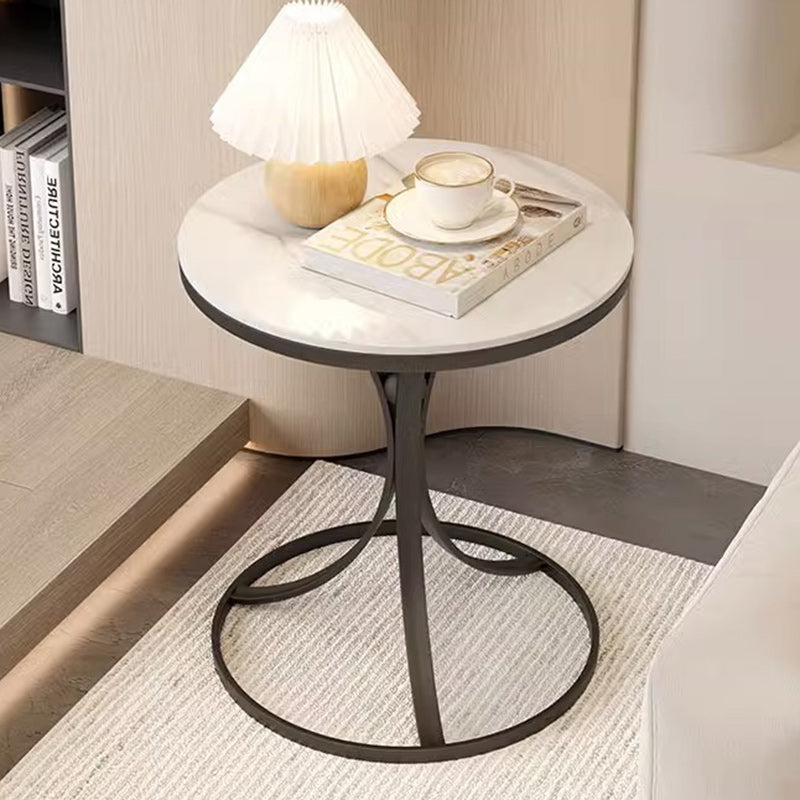 Contemporary Creative Round Rock Slab Iron End Table 1-Tier For Living Room