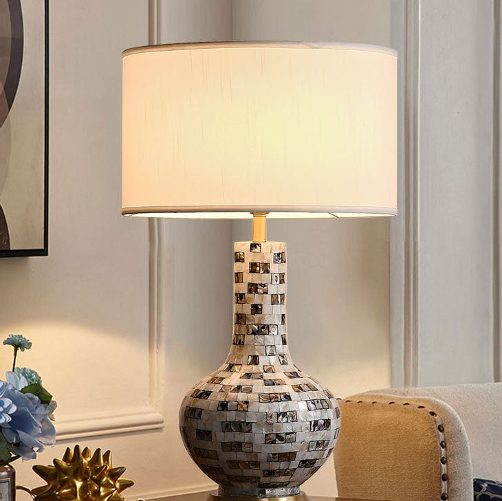 Modern Transitional Canvas Shade Shell Decor Vase Shape Base 1-Light Table Lamp For Study