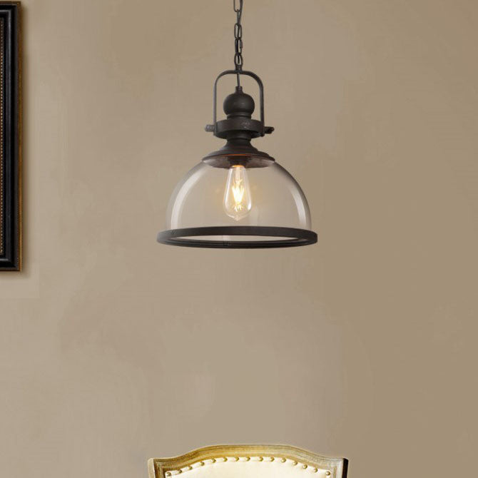 Traditional Farmhouse Iron Semi-Circular Glass Shade 1-Light Pendant Light For Dining Room