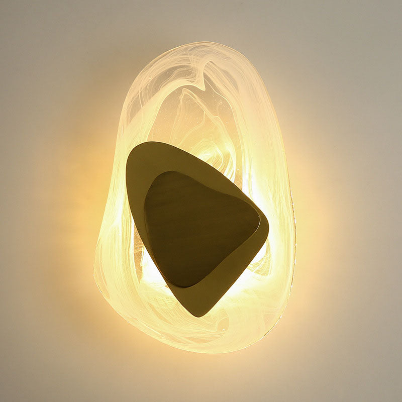 Modern Minimalist Irregular Oval Hardware Glass LED Wall Sconce Lamp For Bedroom