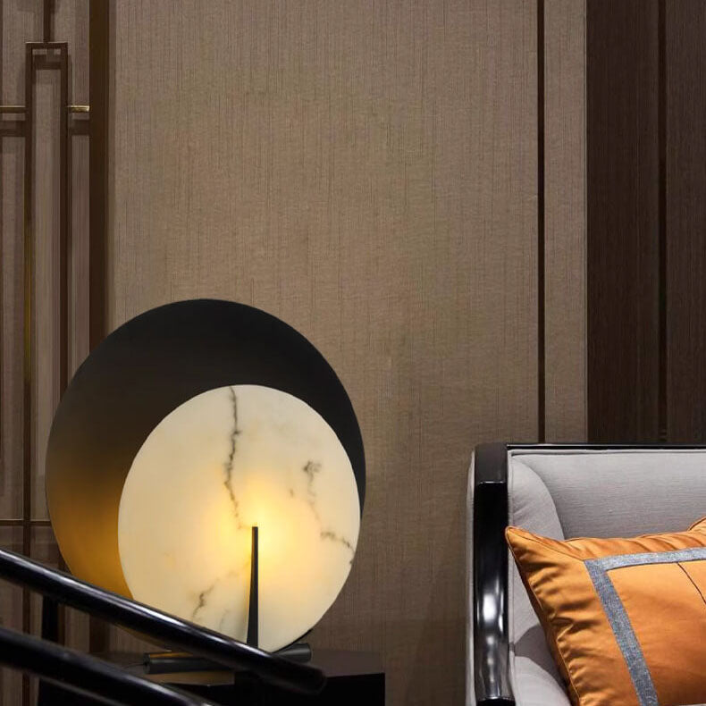 Contemporary Creative Double Discs Marble Iron 1-Light Table Lamp For Bedroom