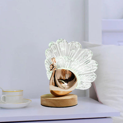 Contemporary Creative Hardware Acrylic Peacock Design LED Table Lamp For Bedroom