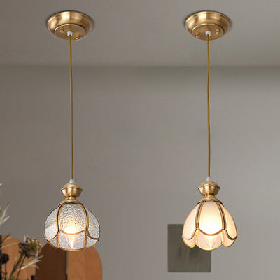 Contemporary Retro Tapered Petal Copper Glass 1-Light Pendant Light For Living Room