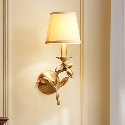 Modern Luxury Gold Finish Frame Fabric Shade 1-Light Wall Sconce Lamp For Bedroom