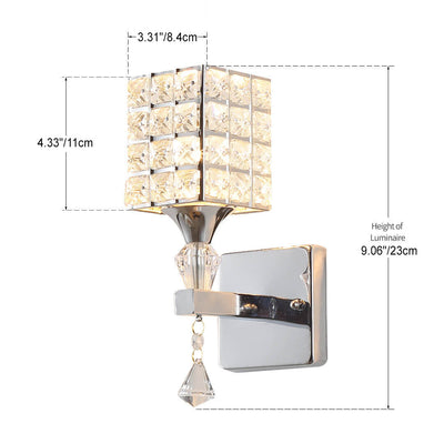 Modern Minimalist Silver Crystal Square 1-Light Wall Sconce Lamp