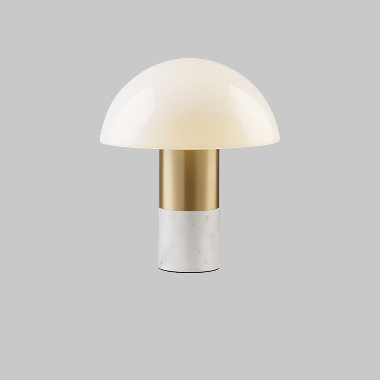 Lampe de table moderne et minimaliste à 1 lumière en forme de champignon, fer, verre et marbre 