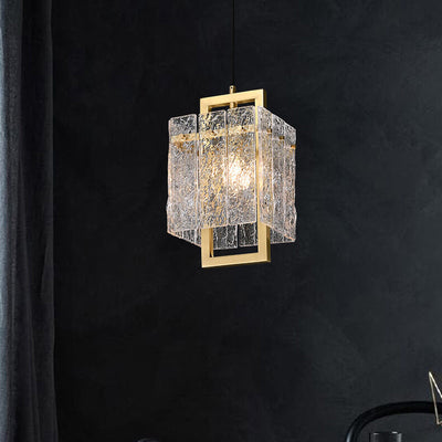 Modern Luxury Glass Brass Square 1-Light Pendant Light