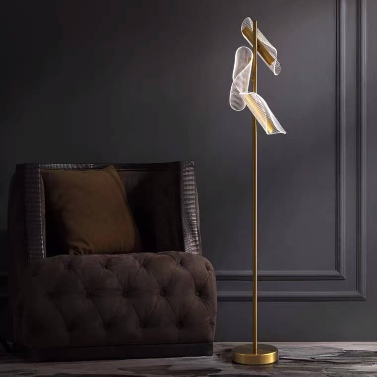 Modern Creative Gold-Finished Frame Acrylic Rotating Vane LED Standing Floor Lamp