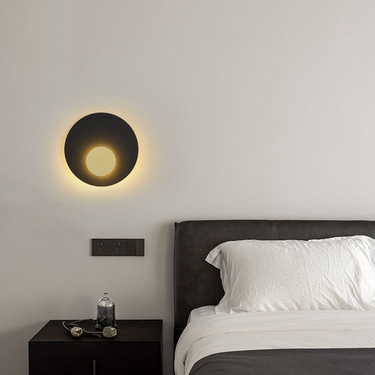 Modern Minimalist Iron Round Flat Piece LED Wall Sconce Lamp For Bedroom