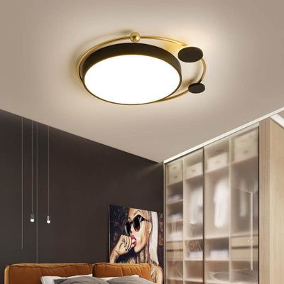 Modern Luxury Iron Circle Ring Acrylic Shade LED Flush Mount Ceiling Light For Living Room