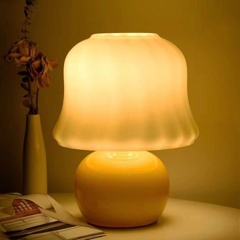 Contemporary Scandinavian Glass Mushroom Shape 1-Light Table Lamp For Study