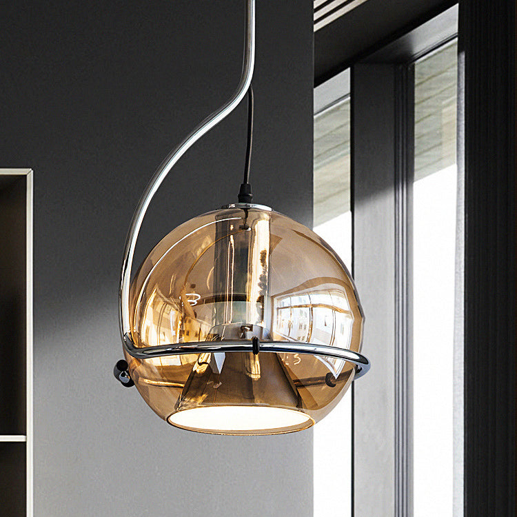 Modern Simplicity Iron Spherical Glass Shade 1-Light Pendant Light For Living Room