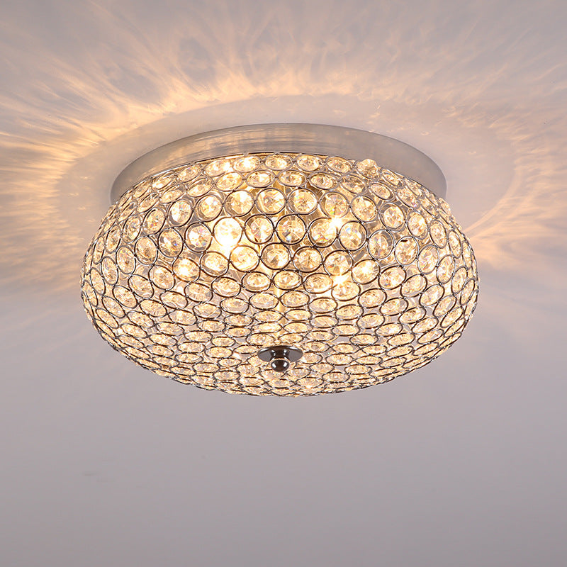 European Luxury Crystal Round Drum 2-Licht-Unterputz-Deckenleuchte