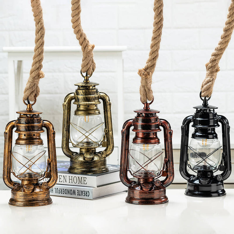 Traditional Rustic Kerosene Lantern Iron Glass 1-Light Pendant Light For Living Room