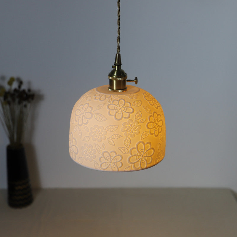 Modern Vintage Brass Ceramic 1-Light Pendant Light