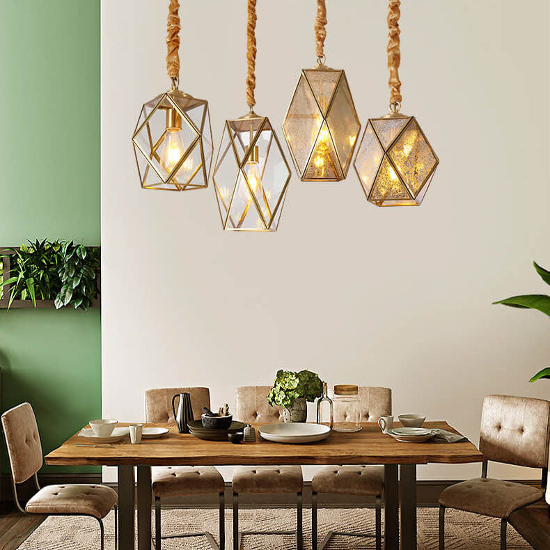 Contemporary Scandinavian Polygonal All Copper Iron Glass 1-Light Pendant Light For Living Room