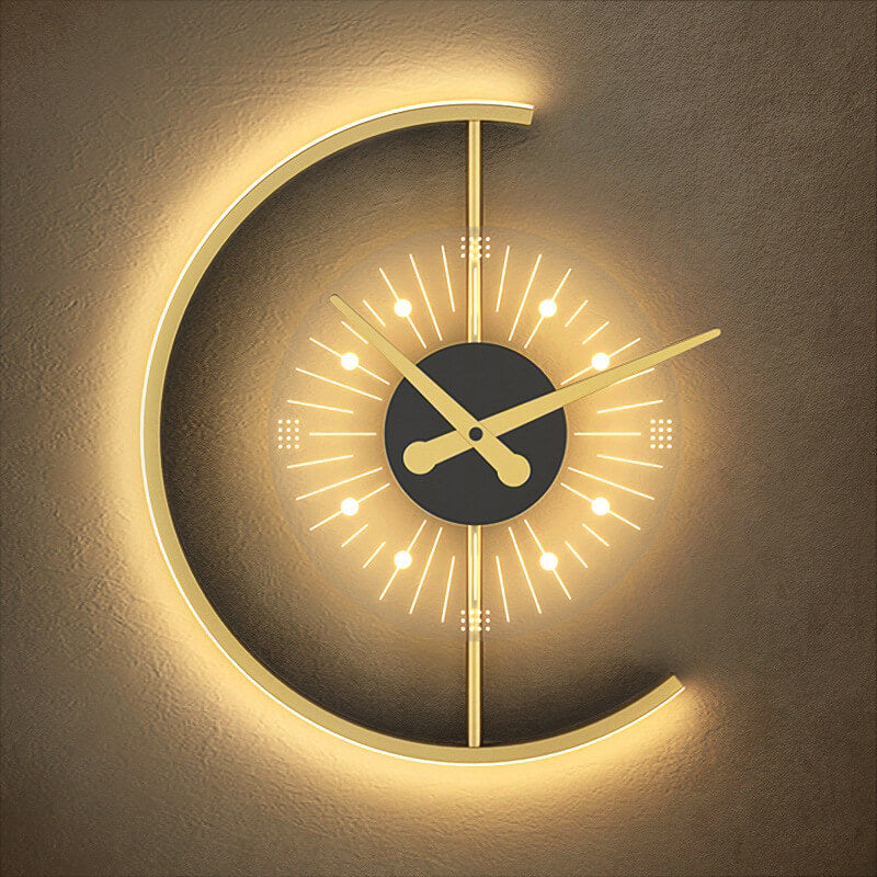 Contemporary Creative Gold Finish Frame Clock Shape LED Wall Sconce Lamp For Living Room