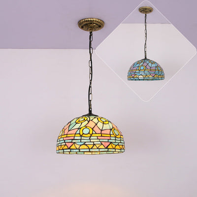 European Retro Tiffany Colorful 1-Light Pendant Light