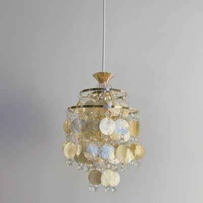 Traditional French Provincial Golden Shell Crystal Beads Round 1-Light Pendant Light for Living Room