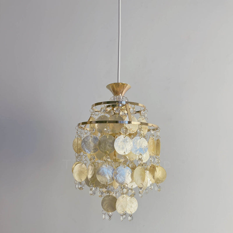 Traditional French Provincial Golden Shell Crystal Beads Round 1-Light Pendant Light for Living Room