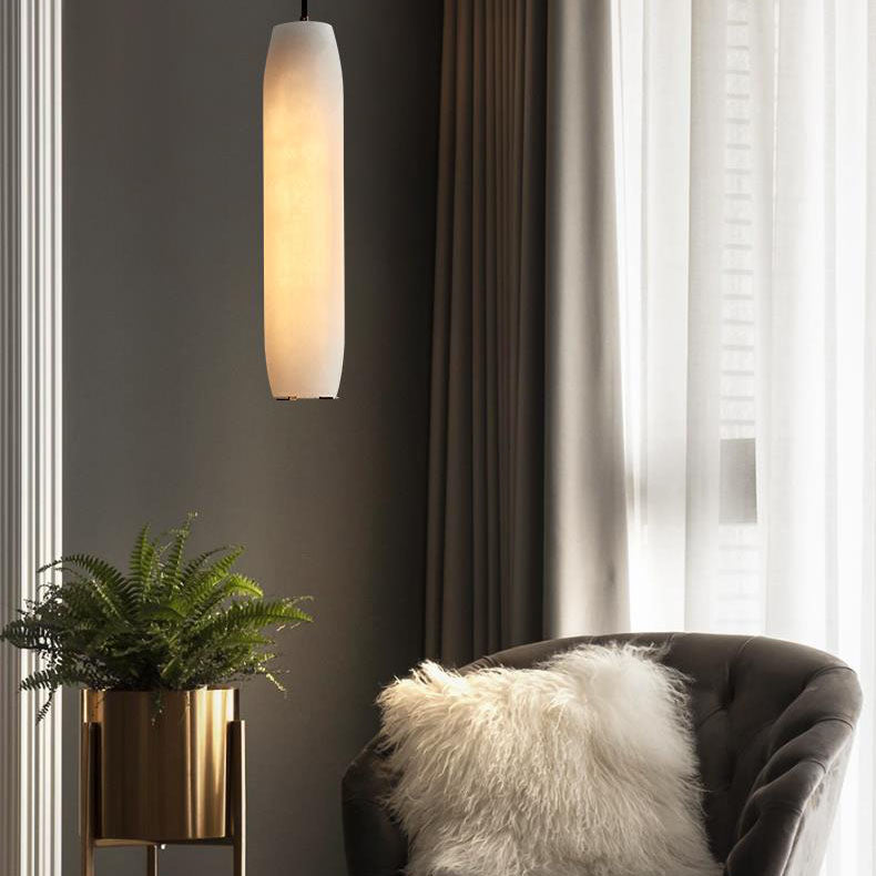 Lampe suspendue à 1 lumière en forme de colonne de marbre et de bronze de luxe nordique 