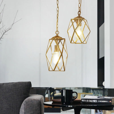 Contemporary Scandinavian Polygonal All Copper Iron Glass 1-Light Pendant Light For Living Room