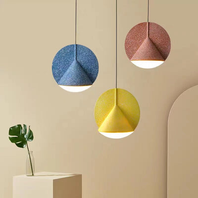 Contemporary Scandinavian Imitation Terrazzo Texture Conic Shade LED Pendant Light For Bedroom