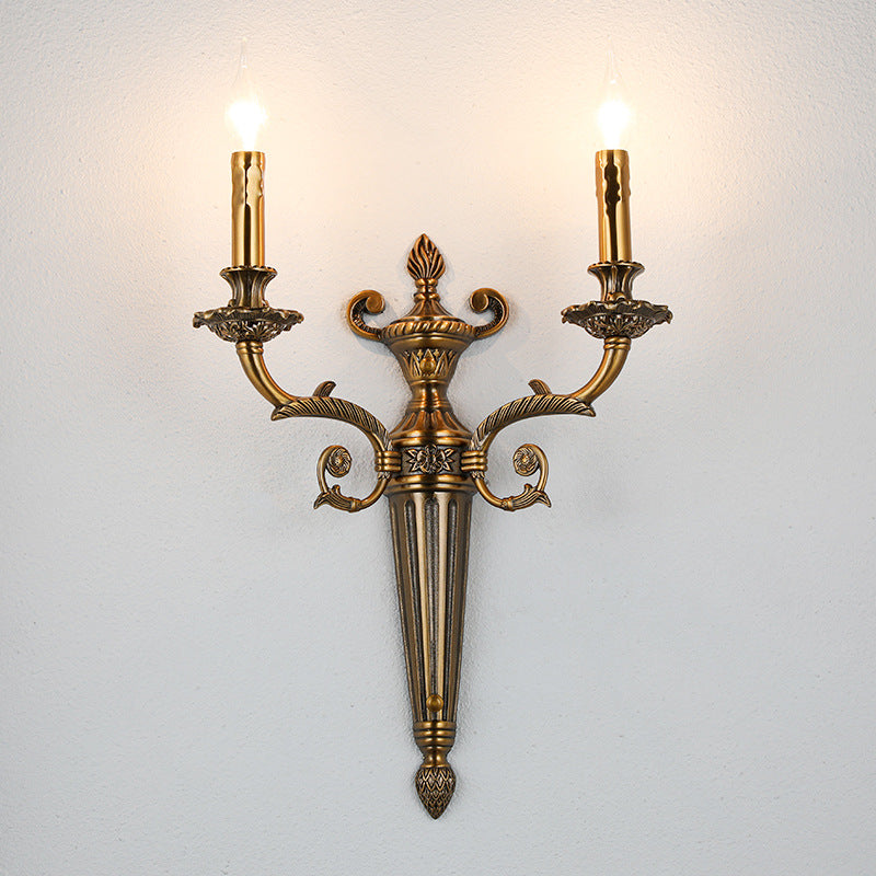 European Vintage Carved Candle Holder Long Arm 2-Light Wall Sconce Lamp