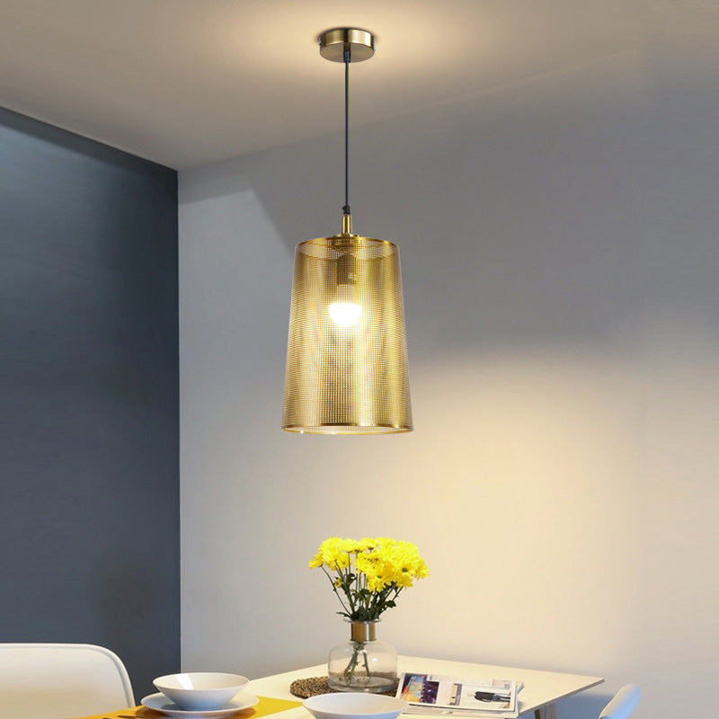 Nordic Minimalist Gold Metal Cylinder 1-Light Pendant Light