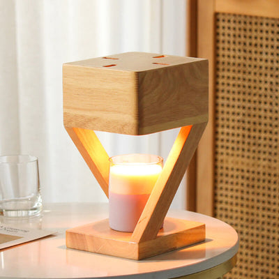 Nordic Simple Solid Wood Geometric Hollow 1-Light Melting Wax Table Lamp